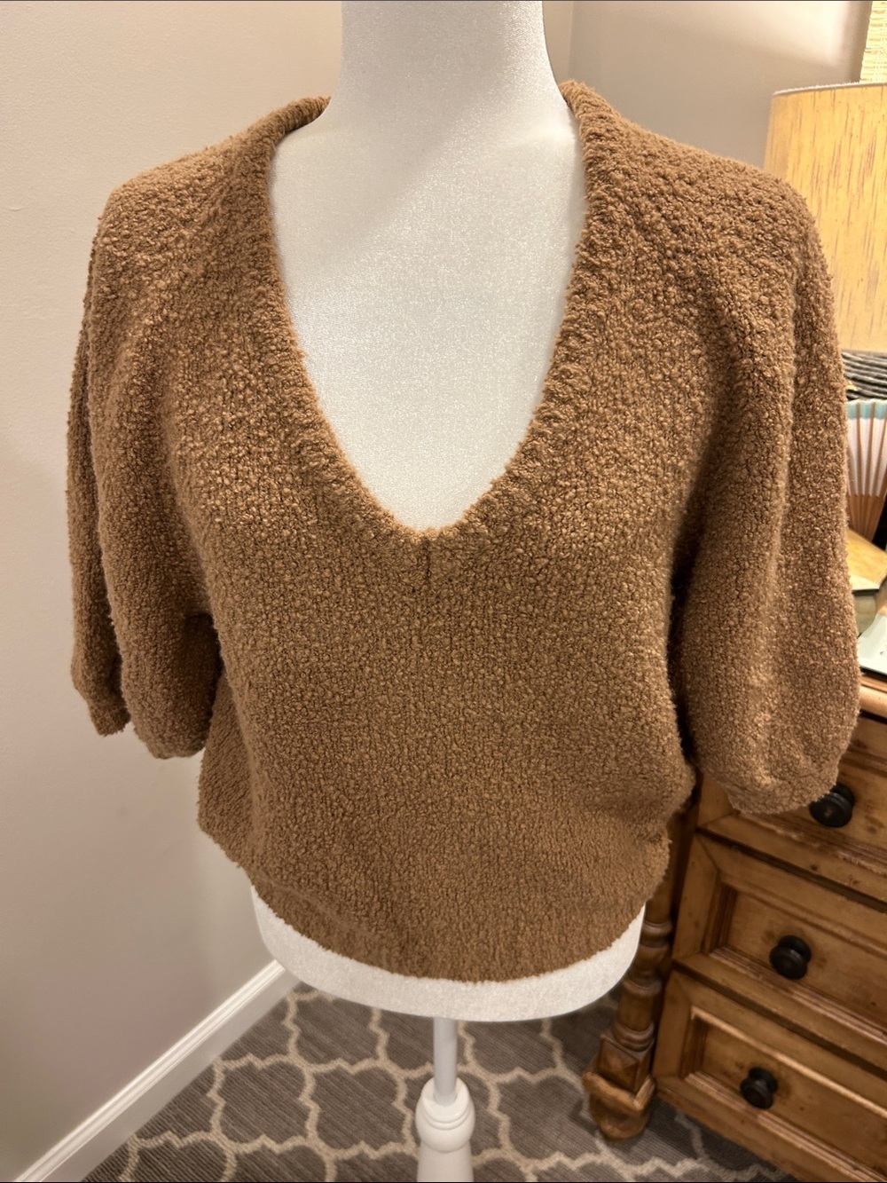 Unsubscribed Cozy V-Neck Teddy Sweater in Brown